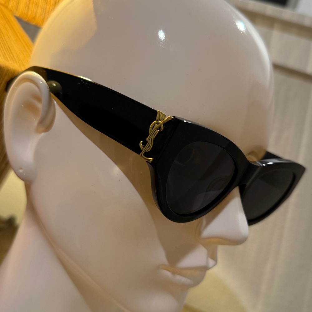 Saint Laurent Black Cat Eye Sunglasses with Gold Accents (used) - Picture 3 of 6